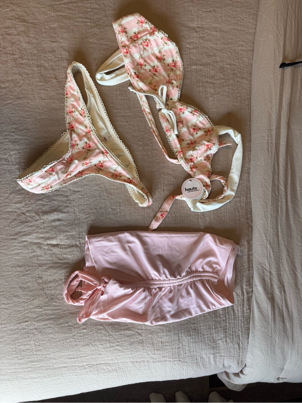 Haute Pink Floral Tie Bikini Set with Pastel Pink Cover-Up